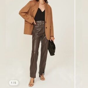 Nanushka Masa Brown Vegan Leather Split Hem Pants XS / XXS
